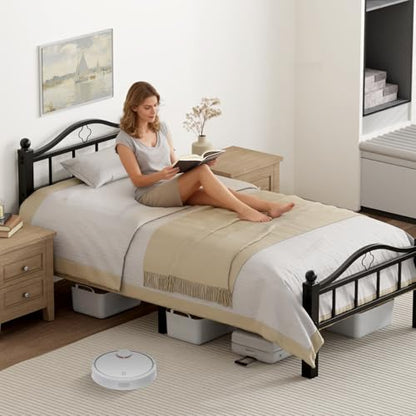 Metal Twin Bed Frame with Headboard | Noise-Free Design, 12” Underbed Storage, Heavy Duty with Headboard, No Box Spring Needed, Tool-Free Assembly - color: Twin -Black