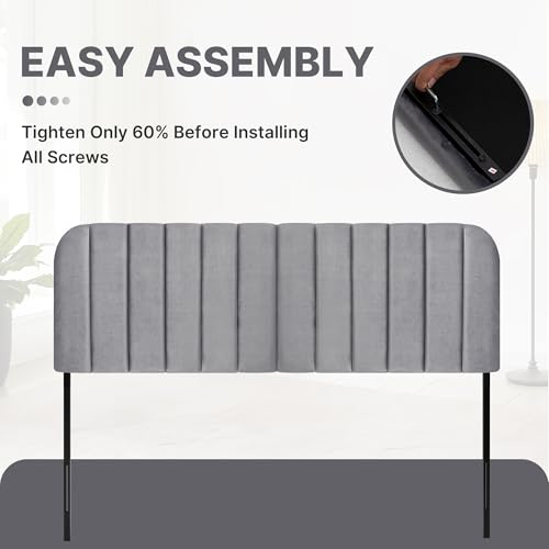 King Headboard Only - Upholstered Headboard for Bed, Easy Assembly, Velvet Covered Sponge, Place Between Bed & Wall, Adjustable Metal Legs with Non-Slip Pads, Grey - color: Gray, size: King