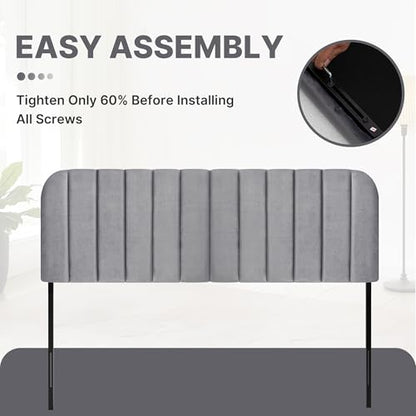 King Headboard Only - Upholstered Headboard for Bed, Easy Assembly, Velvet Covered Sponge, Place Between Bed & Wall, Adjustable Metal Legs with Non-Slip Pads, Grey - color: Gray, size: King