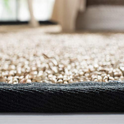 SAFAVIEH Area Rug 6' Round - Natural Fiber Collection - Natural & Black, Seagrass, Basketweave Pattern with Border (NF114C) - color: Natural/Black, size: 6' (Round)