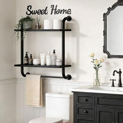 3 Tier Wall Shelves Over Toilet Rustic Industrial Floating Shelf - color: Black, size: 2 tier