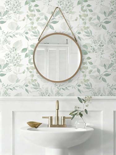 Safiyya Light Green Leaf Wallpaper Peel and Stick Wall Paper Modern Boho Contact Paper 197" x 17.3" Self Adhesive Removable Wallpaper for Bedroom Bathroom Vinyl Rolls - color: Green and White, size: 17.3" x 197"