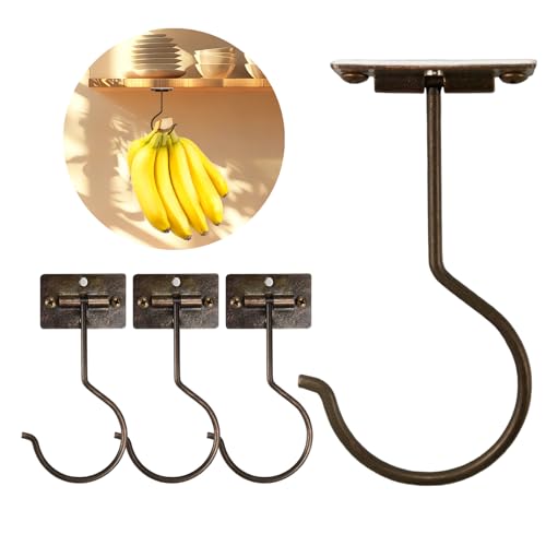 4Pcs Bronze Self-Adhesive Banana Hook, Grape Hook, Kitchen Fruit Hooks, Banana Hanger, Keep Bananas Fresh Under The Cabinet, with Magnetic Absorption Storage Perfect Design - color: Bronze, size: 4 Pieces