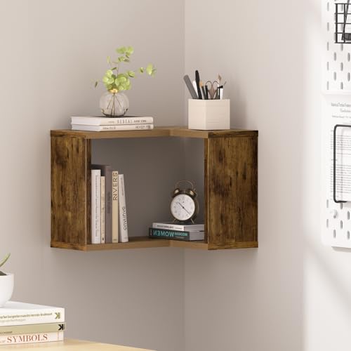 Floating Corner Shelf, 2-Tier Floating Shelf for Wall, Wood Floating Book Shelf for Living Room, Bedroom, Bathroom, Home Office, Rustic Brown - size: 2-Tier