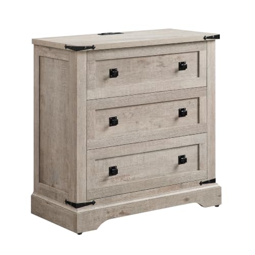 T4TREAM 32" Farmhouse 3 Drawer Dressers, Large End Table w/Charging Station | Rustic Wood Bedside Table for Bedroom, Living Room, Hallway, Light Rustic Oak - color: Light Rustic Oak, size: 15.8"D x 32"W x 32"H (3 Drawers)