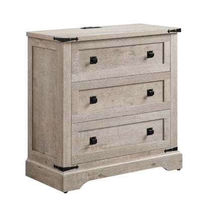 T4TREAM 32" Farmhouse 3 Drawer Dressers, Large End Table w/Charging Station | Rustic Wood Bedside Table for Bedroom, Living Room, Hallway, Light Rustic Oak - color: Light Rustic Oak, size: 15.8"D x 32"W x 32"H (3 Drawers)