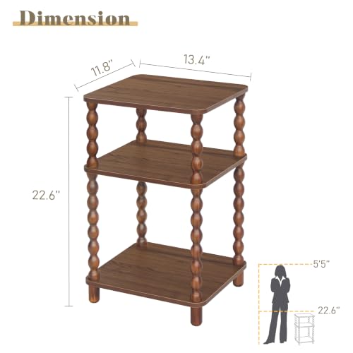 Fultyle Small Side Table, 3-Tier End Table Living Room with Storage, Wood Accent Table Bedside Table for Bedroom, Office and Small Spaces (Walnut Brown) - color: Walnut Brown