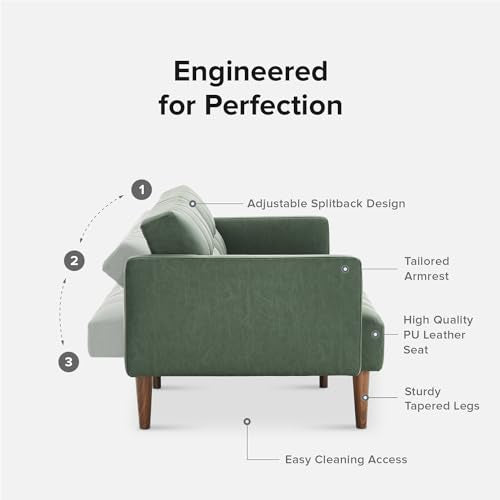 mopio 76.4" Futon Sofa Bed Tufted Styled, Sleeper Couch (Sage Green Faux Leather) - color: Aaron Pu, Sage Green