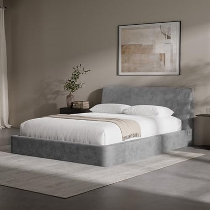 RECCI AirFrame Queen Upholstered Bed Frame with Ergonomic Angled Headboard | Ergonomic Angled Headboard, 360° Soft Foam Surround, Low Profile Cloud Bed Frame, No Box Spring Required, Easy Assembly - color: Moon Grey, size: Queen