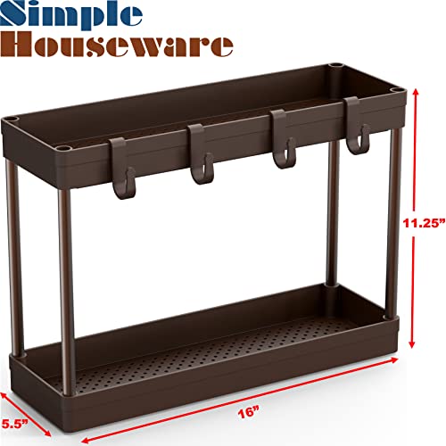 Simple Houseware 2-Tier Under Sink Organizer Storage Tray with Hooks, Brown - color: Brown