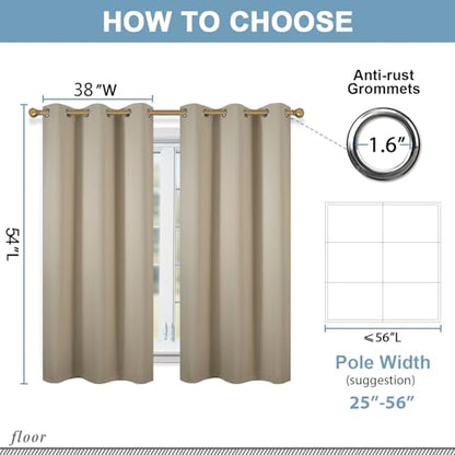 Diraysid Beige Grommet Blackout Curtains for Bedroom Thermal Insulated Room Darkening Curtains Drapes, 38 x 54 inch, 2 Panels - color: Beige, size: 38"W x 54"L (Pack of 2)