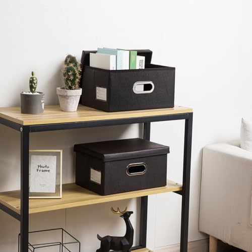 Collapsible Storage Box with Lid [1-Pack] Leather Fabric Foldable Storage Bin Organizer Container Basket Cube with Cover for Home Bedroom Closet Office Nursery Black (13.6x9.6x6.9) - color: Black, size: Small(1-Pack)