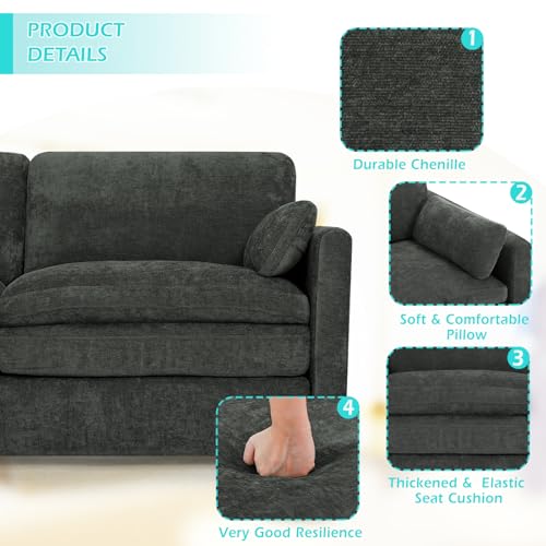 3 Pieces Chenille Sofa Set w/Two Arm Pillows, Grey | Upholstered 2 Pieces Loveseat & 3-Seater Sofa w/Soft Cushions, Modern 2-Seat & 3-Seat w/High-Density Foam for Living Room - color: Grey, size: 69" & 69" & 89" Sofa Set
