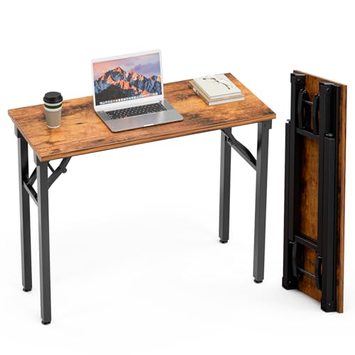 TEMI Small Computer Desk Folding Table - 35.8" Foldable Office Desk, No Assembly, Perfect for Small Spaces in Bedroom, Dorm, or Apartment, Portable Mini Desk or Study Table with Compact Design, Brown - color: Rustic Brown, size: 35.8 Inch, style: NO Power