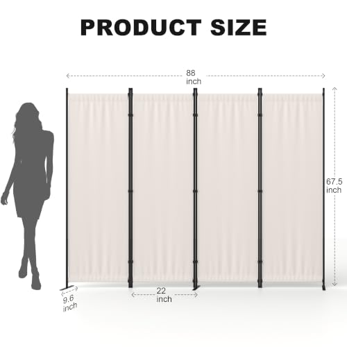 4 Panel Room Divider, 6FT Folding Privacy Screens(Beige, 4 Panel-88'') | Portable Partition Room Dividers, Freestanding Wall Divider for Office, Studio, Room Separation - color: Beige