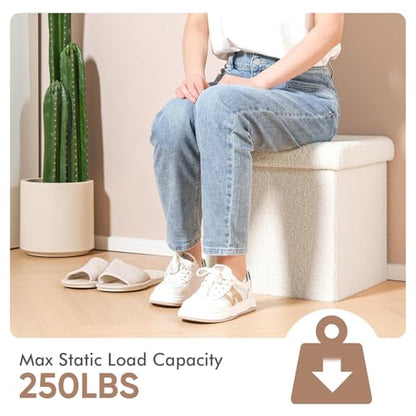 B FSOBEIIALEO Small Storage Ottoman Cube Sherpa Ottomans Foot Rest, Foldable Boucle Ottoman, Faux Teddy Fur, Cream White 15"x15"x15" - color: White, size: 15"D x 15"W x 15"H