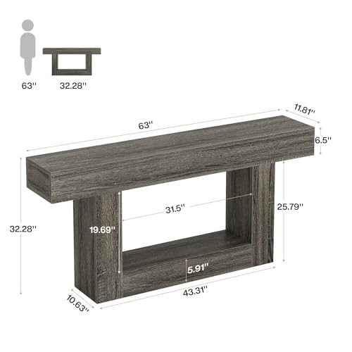 Tribesigns 63" Console Table, Farmhouse 2-Tier Entryway Table with U-Shaped Base, Narrow Long Wood Sofa Table Behind Couch Table for Living Room, Hallway, Foyer, Gray - color: Light Gray