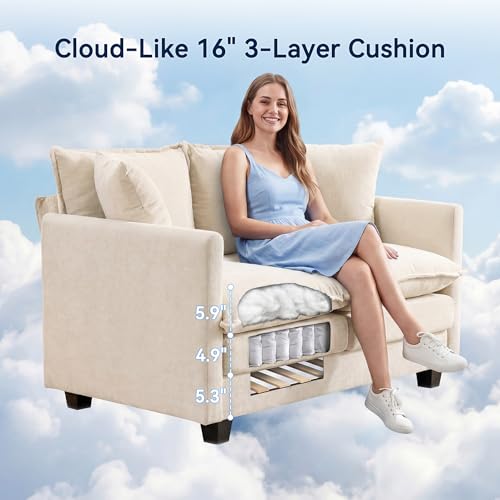 3 Seater Couch & Loveseat Sofa 2 Piece Set, Small 50" Love Seat & 69" Cloud 3 Seat Couch Sofa Set Washable Chenille Pillow Living Room Set for Apartment Office 50-Beige-3+2 - color: Beige, size: 50"+69"