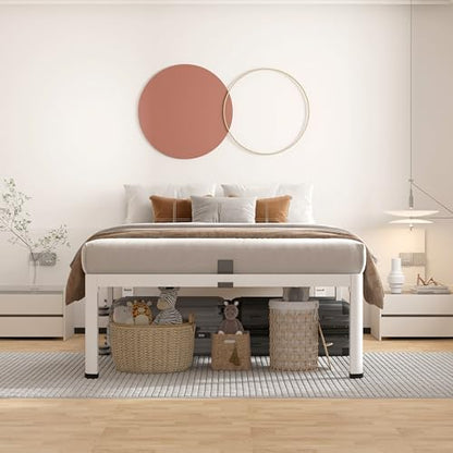 ROIL 18 Inch White Twin Bed Frame with Rounded Corner & 4 Mattress Baffles | Easy Assembly, Noise Free, 3500LBS Load Capacity, No Box Spring Needed, 16.4" Storage Space, Headboard Hole, Heavy Duty Steel - size: Twin, style: 18 Inch White