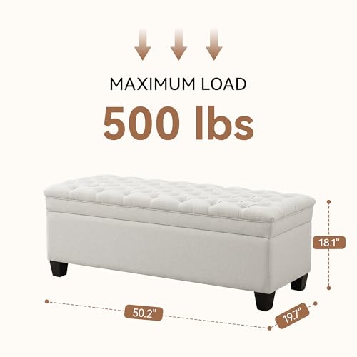 50" Storage Ottoman Bench, Rectangular End of Storage Bench, Upholstered Large Fabric Tufted Ottoman with Storage for Living Room, Bedroom, Entryway,Beige - color: Beige
