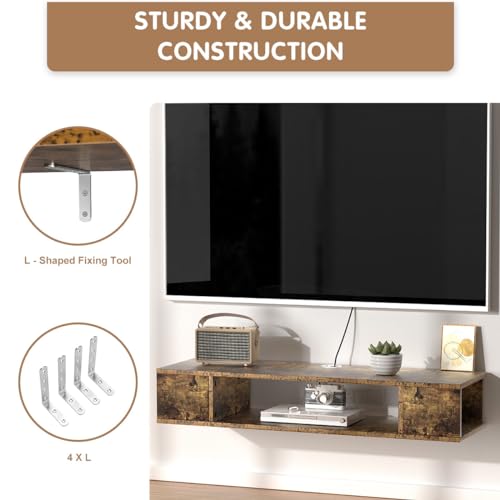 GHC Floating TV Stand, Wall Mounted Entertainment Center and Cabinet Shelf, TV Console with Storage, Media Console for DVD Player, Space-Saving Under TV Shelf for Bedroom (Rustic Brown) - color: Rustic Brown