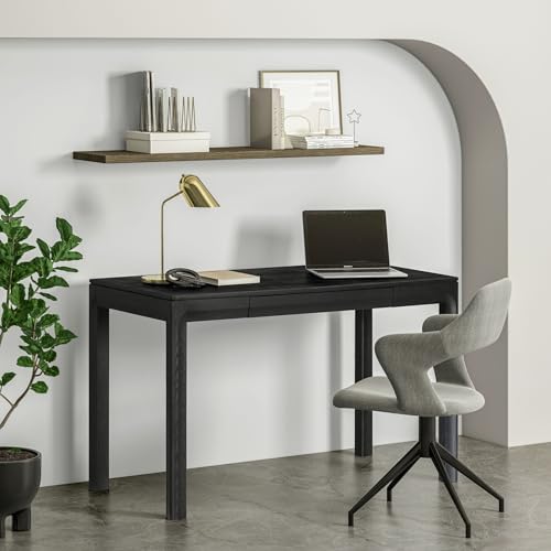 Flow Modern Wooden Rectangle Desk Table with Hidden Drawer – Waterproof & Heat Resistant, Burnt Black - color: Burnt Black, size: 47 Inch, style: Desk