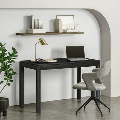 Flow Modern Wooden Rectangle Desk Table with Hidden Drawer – Waterproof & Heat Resistant, Burnt Black - color: Burnt Black, size: 47 Inch, style: Desk