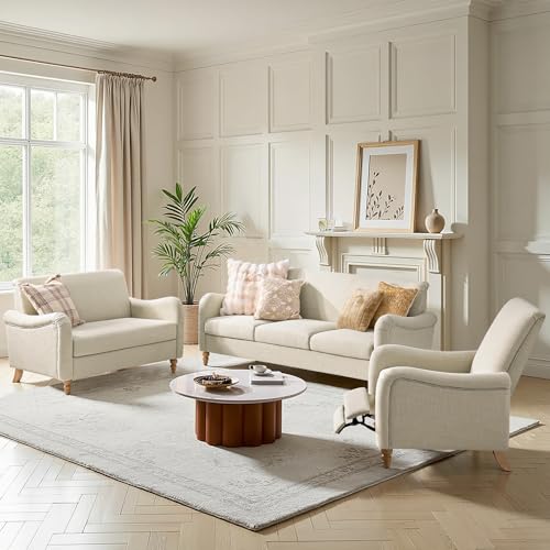HULALA HOME 50.5" Small Loveseat Sofa, 2 Seater Farmhouse Sofa, Linen | Comfy Upholstered Couch, with Solid Wood Spindle Legs and Rolled Wide Armrests, Loveseat Couch for Living Room Bedroom - color: Linen, size: 2-Seater Loveseat