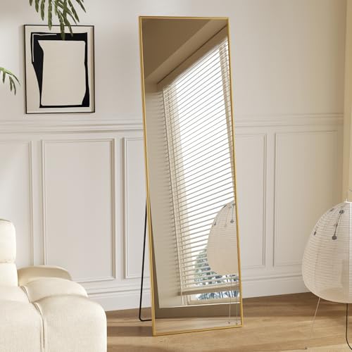 Sweetcrispy 56"x15" Full Length Mirror, Standing Full Body Mirror, Gold | Aluminum Alloy Thin Frame, Floor or Standing, Suitable for Bedroom, Living Room, Cloakroom - color: Gold-rectangle, size: 56"L x 15"W