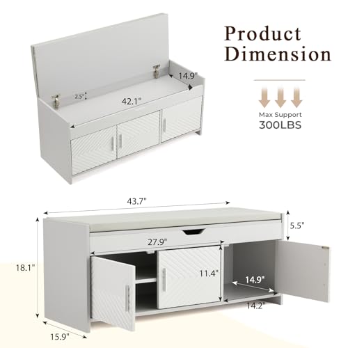 Storage Bench, Shoe Bench with Lift Top Storage, Entryway Bench with Cushioned Seat, Adjustable Shelf for Living Room, Bedroom, Hallway, Light Grey - color: Light Grey