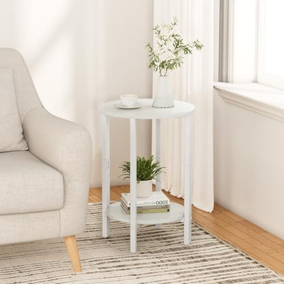 Side Table, Small Round End Table, Set of 2 Half Round Side Table Half Moon Tables, Circle Table Small Round Coffee Table for Living Room, Thin Accent Sofa Table Narrow Entryway Tables, White - color: White