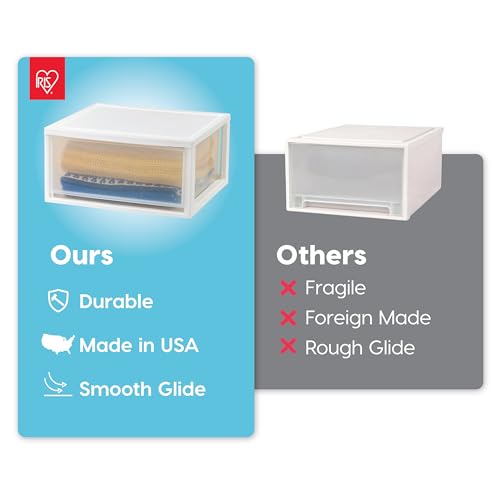 IRIS USA 2-Pack, 47 Qt. Extra Large Stacking Drawer with Clear Door, White | Store shoes, clothing, linens, pantry items, and household essentials with organized storage for everyday needs - size: 47 Qt., style: 2 Pack