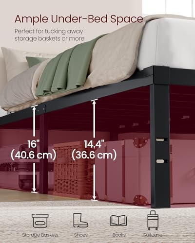VASAGLE Queen Metal Bed Frame 16 Inches Tall, 1100 lb Weight Capacity, No Box Spring Needed, with Under-Bed Storage, Easy Setup, Heavy-Duty Platform Bed, Mattress Retainers, Matte Black URMB661BD02S - size: Queen, style: 16 Inch