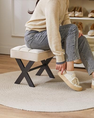 IBUYKE Small 12" H Footrest, Square Linen Step Stool, Linen WBD011Y | Foot Stool Metal X-Leg Multi-Use Small Side Table Living Room Bedroom Entryway Office - color: Linen, size: 12.2"-Linen
