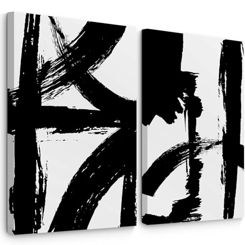 Black and White Wall Art Abstract Modern Painting Minimalist Line Canvas Wall Art Decor Black And White Poster Abstract Artwork Prints for Living Room Bedroom 16x24 Inch Wrapped Canvas Set of 2 - color: Black Lines Prints, size: 16x24 Inch Canvas