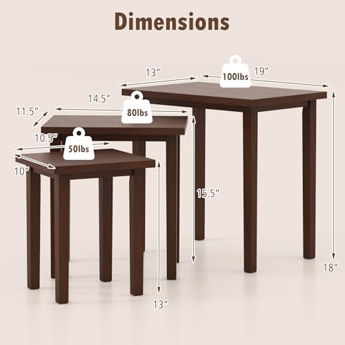 Giantex Nesting Tables Set of 3, Farmhouse Stacking Side Table with Rubber Legs, Wooden Rectangle Accent End Table, Nesting Coffee Tables for Living Room Bedroom (Walnut) - color: Walnut