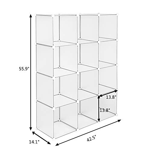 VINGLI Cube Storage, 12 Cubes Organizer Shelves Plastic Book Shelf, DIY Modular Storage Cube Organizer w/Hammer for Bedroom Living Room Office - Translucent White