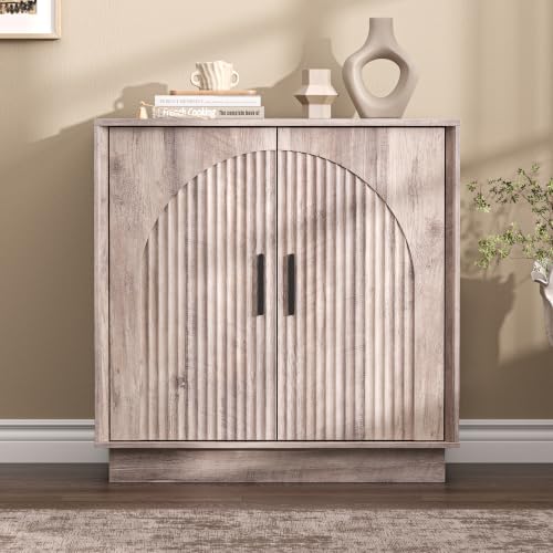 Buffet Cabinet with Storage, 31.5" W Fluted Sideboard Buffet Cabinet with Adjustable Shelves, Single-Box Modern Wood Credenza Accent Storage Cabinet for Dining Room Living Room Hallway, Grey - color: Grey, size: 31.5'' WIDE