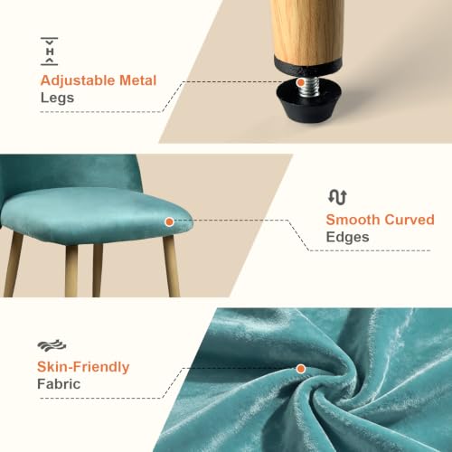 Lightdot Dining Chairs Set of 2, Velvet Upholstered Dining Chairs with Solid Wood Legs, Mid-Century Modern Accent Chair for Kitchen Living Room Bedroom, Assembly Guide Included, Mint Green - color: Teal