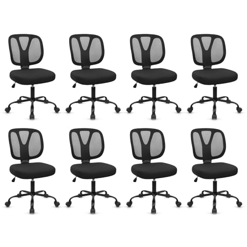 CLATINA Armless Home Office Chair, Adjustable Height Backrest Ergonomic Mesh Desk Chair with Wheels, 360° Swivel Small Computer Task Chair for Home Office, Study, Meeting Room, Black(8 Pack) - color: Black-neva, size: 8 Pack