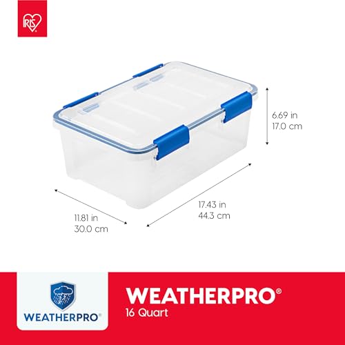 IRIS USA 3-Pack 16 Qt Storage Bins with Gasket Lids, Clear/Blue | WeatherPro seal protects shoes, crafts, documents and supplies from dust and moisture - size: 16 Qt. - 3 Pack