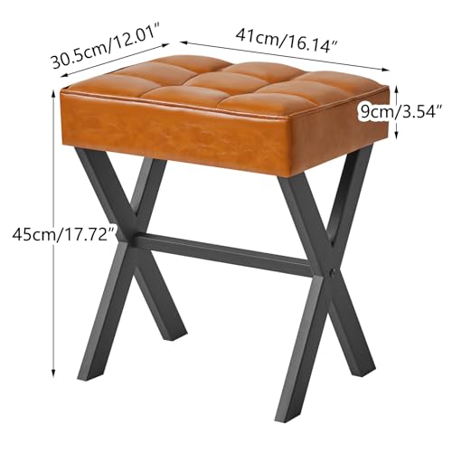 IBUYKE Square Makeup Stool with X-Leg, PU Vanity Chair, Light Brown LG-71J | Footrest Ottoman Seat Multi-Use Small Side Table Bedroom Living Room - color: Light Brown, size: 17.72"-Leather