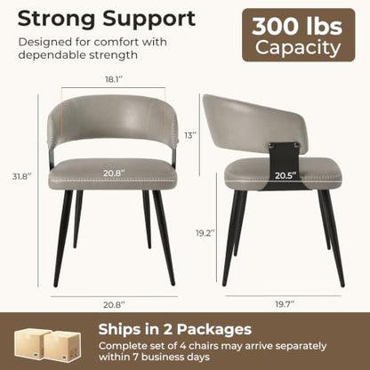 Dining Chairs Set of 4, Modern Faux Leather Kitchen Chairs | Faux Leather Upholstery, Curved Back, Metal Legs, Easy Clean, Dining Room, Breakfast Nook, Restaurant, Cafe, Matte Gray - color: Matte Gray, size: Set of 4