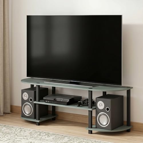 3-Tier Entertainment Center for TV up to 55 Inch, TV Console with RounDecorner and Open Shelves, TV Stand, for Bedroom, Living Room, Sage Green - color: Sage Green, size: Fit TV up to 55 in