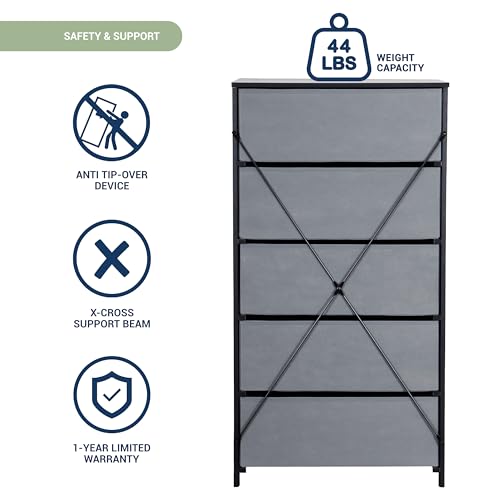 5-Drawer Dresser w/Fabric Drawers, Modern, Storage Chest,Black | 5-drawer dresser, fabric storage drawers, sturdy wood frame, bedroom organizer, living room, hallway & closet black chest