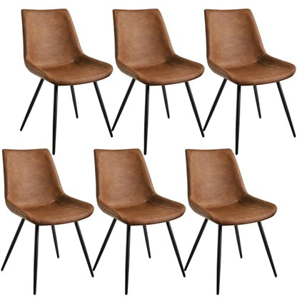 Yaheetech Dining Chairs Set of 6 Mid Century Modern Kitchen Chairs Brown | Faux Leather Upholstered Dining Room Chairs with Metal Legs and Curved Backrest, Armless Side Chairs for Kitchen Living Room - color: Brown, size: Set of 6