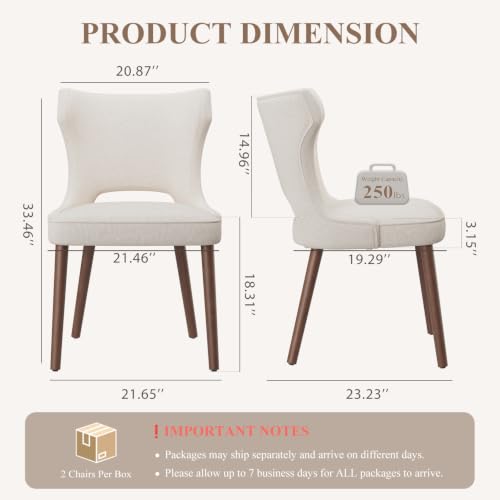 Wooden Dining Chairs Set of 6, Mid Century Dining Room Chairs with Solid Wood Legs, Upholstered Fabric Kitchen Chairs with Ergonomic Curved Backrest for Kitchen Dining Room, Beige - color: Beige, size: Set of 6