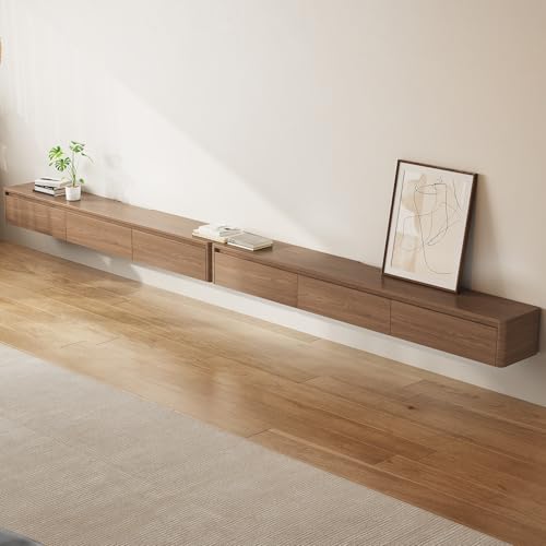 67.32" Floating TV Stand for TVs Up to 80", Walnut | Wall-Mounted Farmhouse Media Console with 3 Storage Drawers, Ideal for Living Room or Bedroom