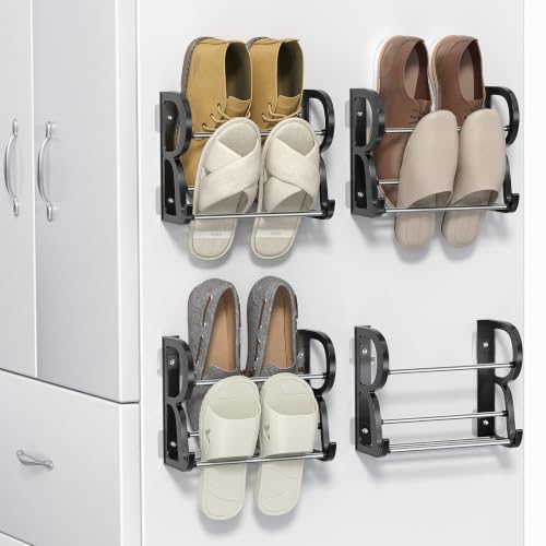 Wall Shoe Rack 4Pack, 8.8" Narrow No-Drill Shoe Organizer for RV | 8.8" Narrow Width, Holds 8 Pairs (2 Per Rack), Adhesive Mount No Drilling, Stainless Steel + ABS, 4-Pack Value - style: Modern