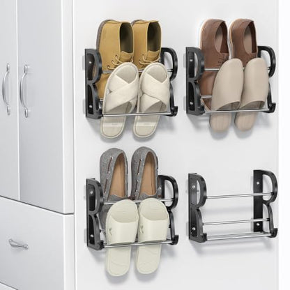 Wall Shoe Rack 4Pack, 8.8" Narrow No-Drill Shoe Organizer for RV | 8.8" Narrow Width, Holds 8 Pairs (2 Per Rack), Adhesive Mount No Drilling, Stainless Steel + ABS, 4-Pack Value - style: Modern
